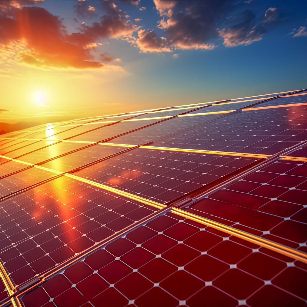 Strom aus Erneuerbaren Energien, Solarzellen einer Photovoltaikanlage, Generative AI